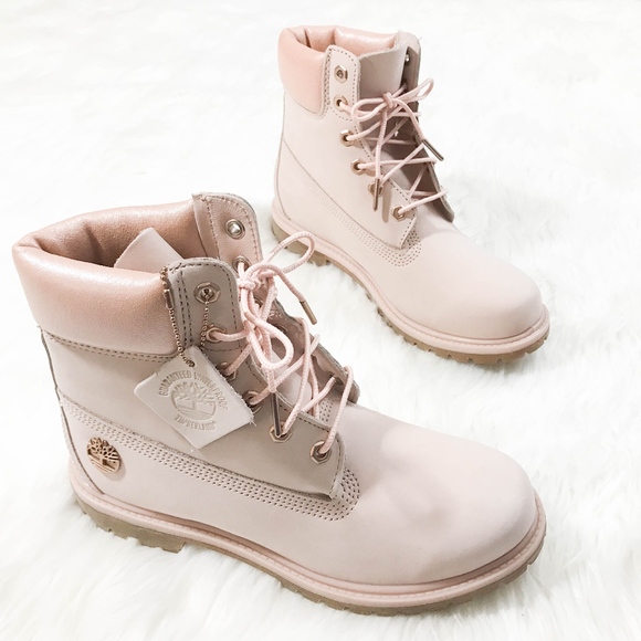 Timberland Shoes - Timberland Boots Size 9 Metallic Collar Pink 6"